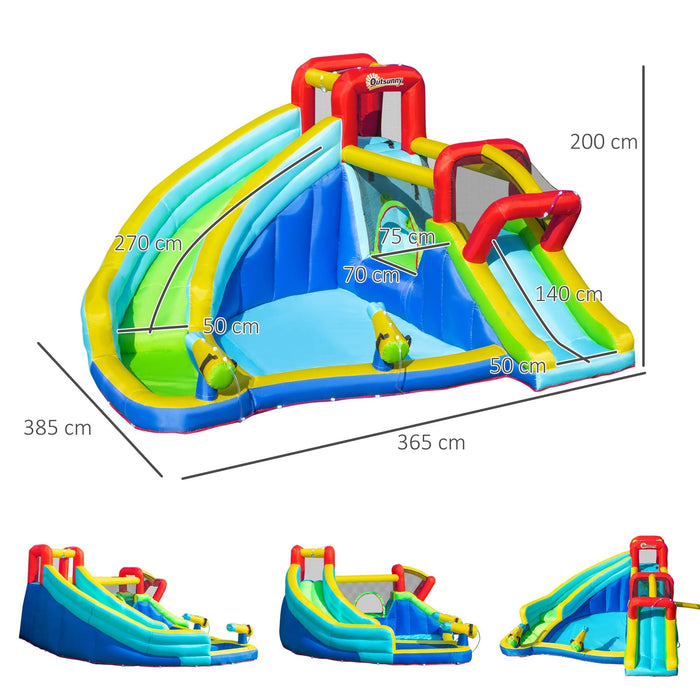 Hüpfburg mit Wasserrutsche Hüpfburg mit Gebläse Wasserpark für Kinder aufblasbar Wasserspielcenter mit Rutsche Hüpfburg für Kinder von 3 bis 8 Jahren, 385x365x200cm