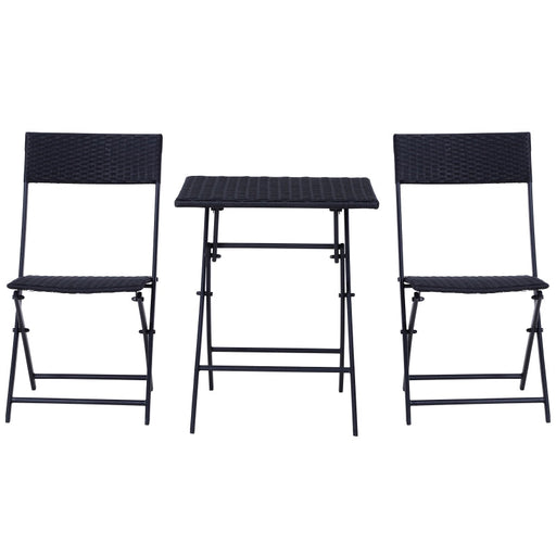 Polyrattan Bistroset für 2 Personen Sitzgruppe Rattan Gartenmöbel Set Garnitur Schwarz