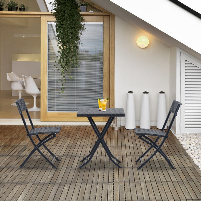 Polyrattan Bistroset für 2 Personen Sitzgruppe Rattan Gartenmöbel Set Garnitur Schwarz