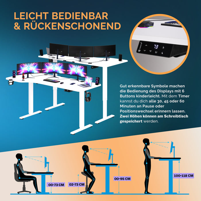 Hauteur de bureau Réglable blanc - 160x75x73-118cm