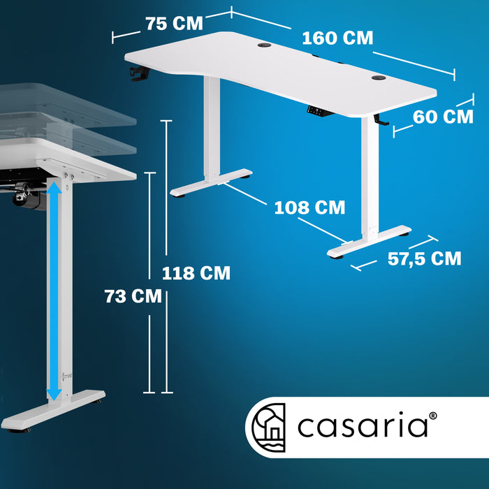 Hauteur de bureau Réglable blanc - 160x75x73-118cm