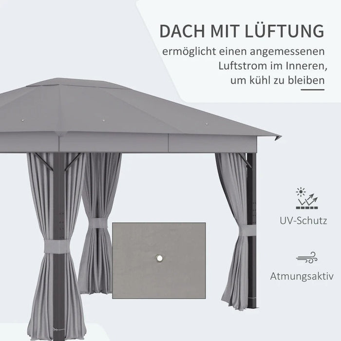 Pavillon Gartenpavillon 4x3m Gartenzelt Festzelt Partyzelt mit 4x Seitenteile Aluminium Polyester Grau