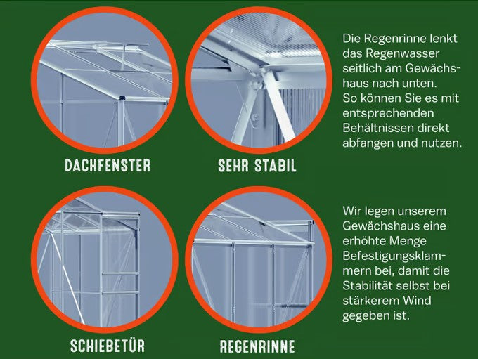 Stabiles Alu Beistellgewächshaus 190x130x202cm mit Fenster und Verstrebung