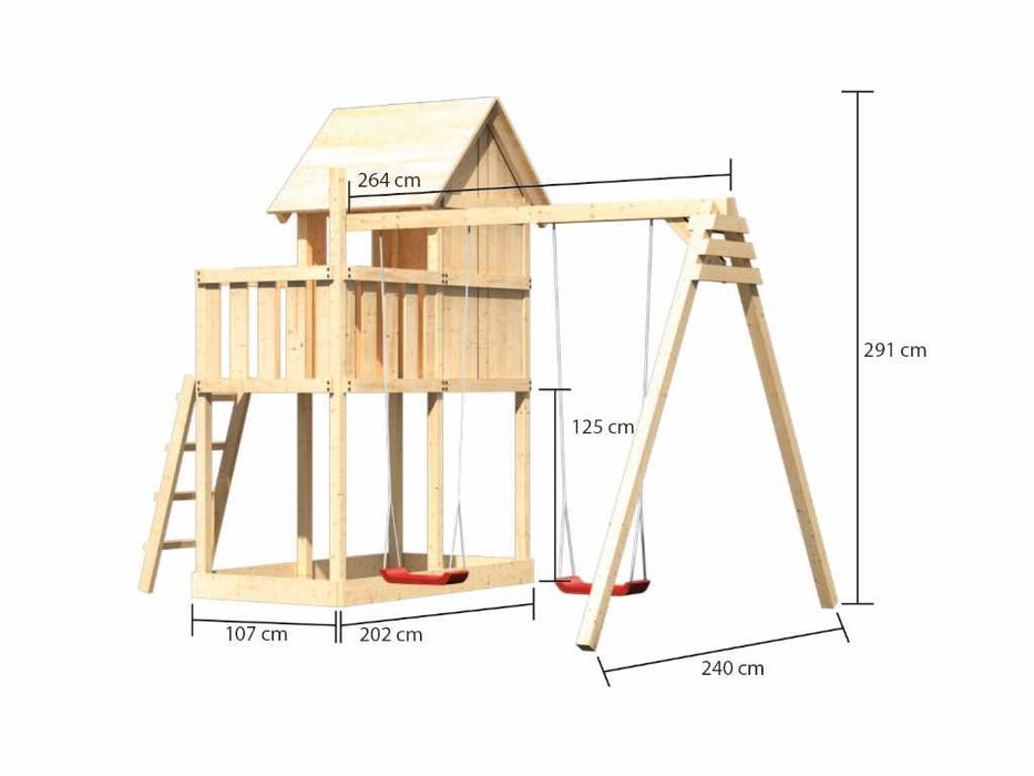 Play Tower 'Peace' Dual Swing naturel, 107x107x291cm (bxtxh)