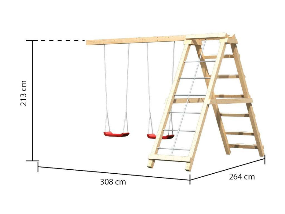 Play Tower 'Peace' Dual Swing naturel, cadre d'escalade et rampe secteur, 107x107x291cm (BXTXH)