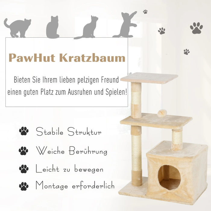 Cat Scratching Post avec un jouet de chat en peluche doux, beige de panneaux de puce, 50x30x81,5 cm