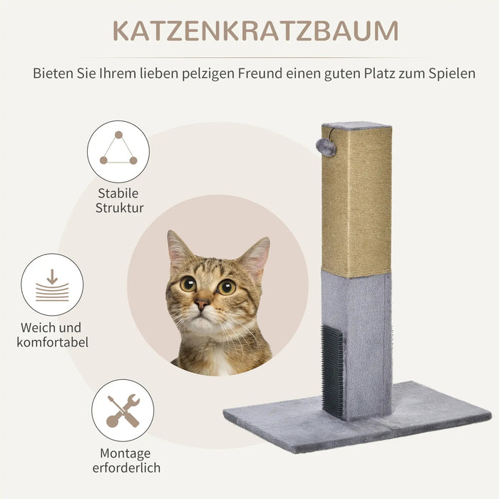 Cat Scratching Post, avec corde de jute comprenant des jouets en peluche gris, 59,5x39x79cm