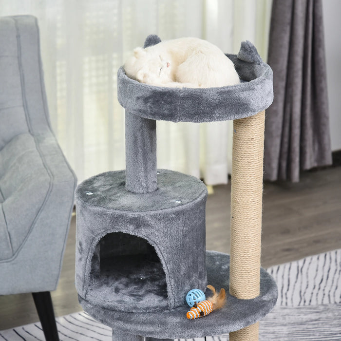 Katzenbaum Cat à 4 actions avec balles de jeu sisal en peluche gris 48x48x104cm