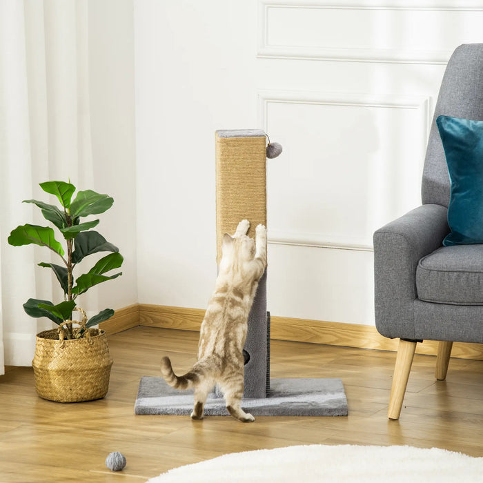 Cat Scratching Post, avec corde de jute comprenant des jouets en peluche gris, 59,5x39x79cm