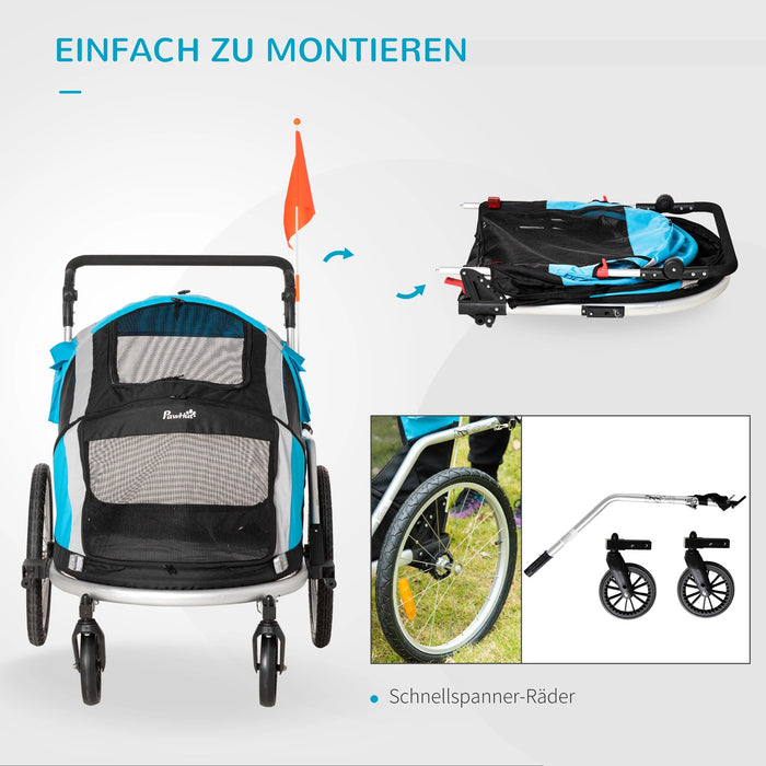 Trailer bici dita per cani per cani roulotte per biciclette 2 in 1 blu, 150x82x108cm