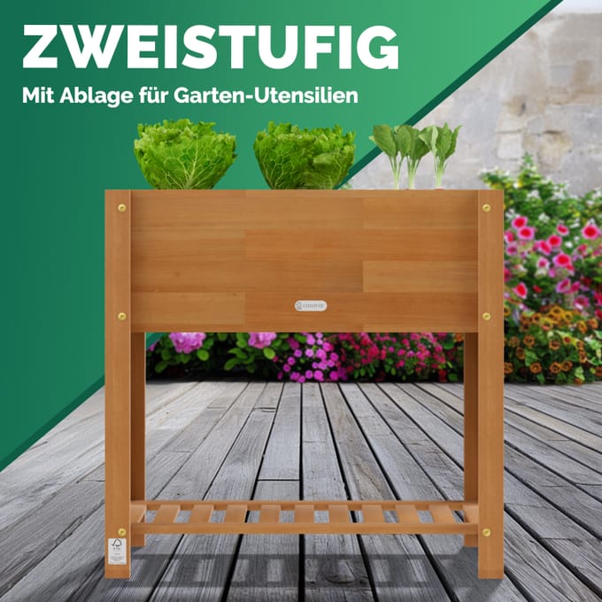 Hochbet, boîte à fleurs, seau de plante Akacienwood FSC® certifié 68x30x75cm