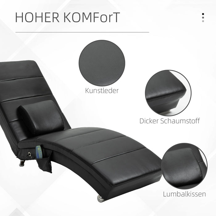 Relax Lounger avec fonction de massage en cuir synthétique ergonomique noir, 58x163x87cm