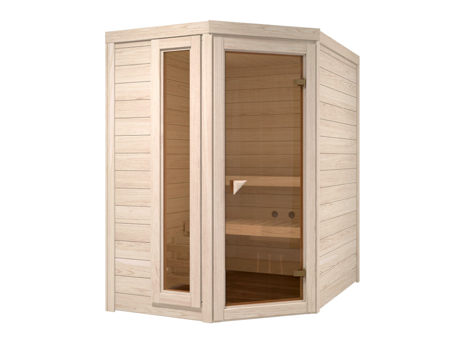 Sauna en bois massif sauna bergamot - 148x198x216cm, 1-2 personnes - cabine de sauna en salle avec four