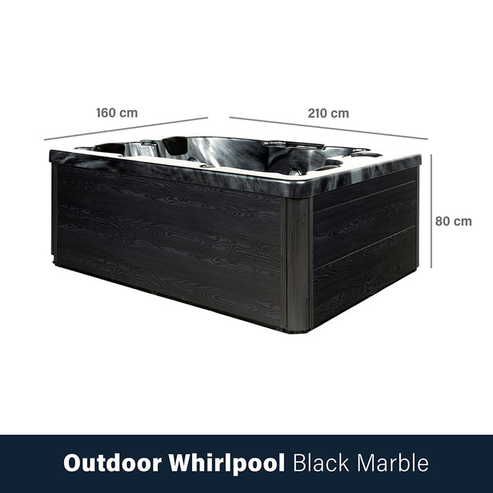 Whirlpool Black Pearl en plein air, 27 jets de massage, éclairage, escaliers et couverture thermique, 3 personnes