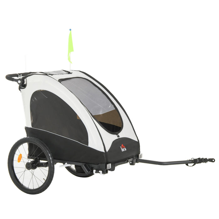 3 en 1 remorque de vélo de remorque pour 2 enfants avec drapeau, 150x85x107cm