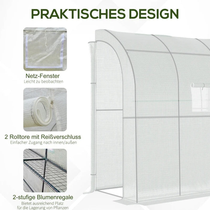Foliengewächshaus Tomatengewächshaus mit Mesh Fenster, Treibhaus mit aufrollbaren Türen, Anzuchthaus mit UV Schutz, Weiß, 200x100x215cm