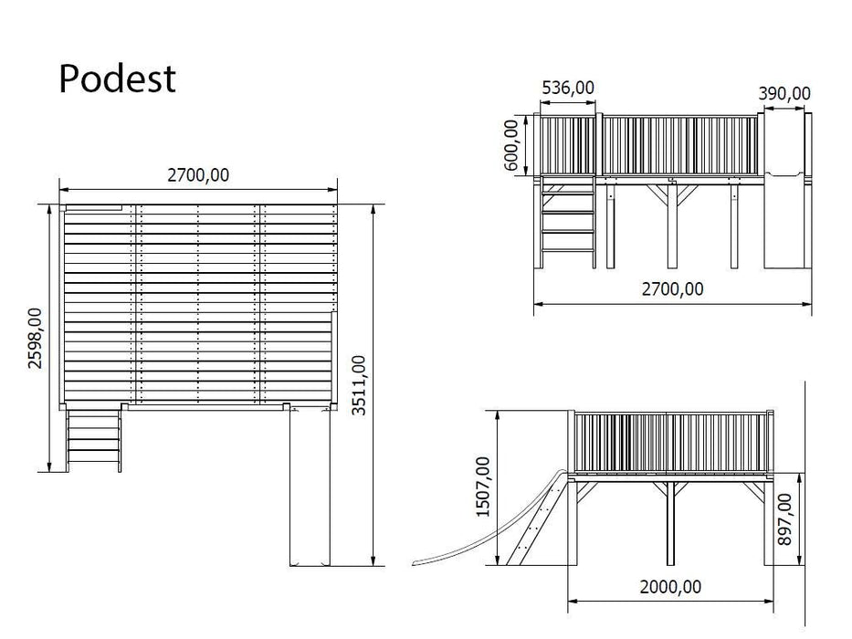 Playhouse with Slide Wood 'Sun XL', 270x351,1x265.3 cm (BXTXH)