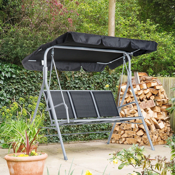 Hollywoodschaukel 3-Sitzer Gartenschaukel Schaukelbank mit Dach Metall Schwarz+Silber, 171x108x154cm