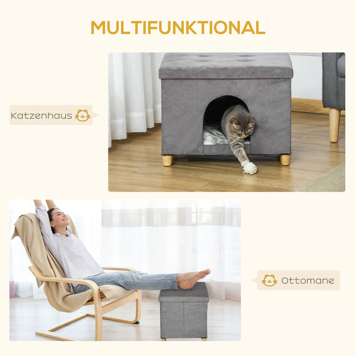 Catbed cat cocks Foot stool with pillow soft padded Elegant design 2-in-1-60x45x44.5cm