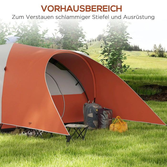 Campingzelt für 5-6 Pers. Familienzelt wasserdicht mit Vorzelt Orange, 550x300x198cm