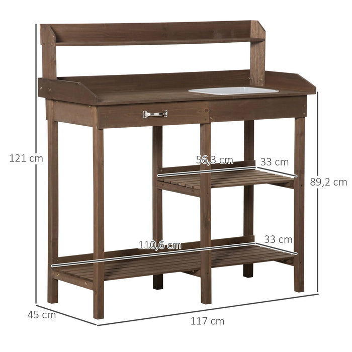 Pflanztisch Gärtnertisch Blumentisch mit Wanne Garten Tannenholz Braun, 117x45x121cm