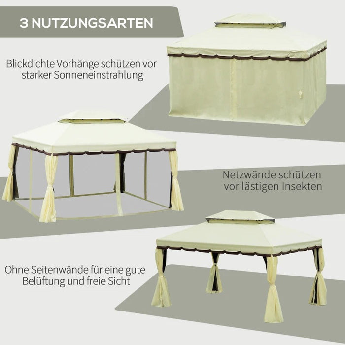 Gartenpavillon Pavillon Gartenzelt Festzelt Partyzelt mit 4x Seitenwand wetterfest Aluminium Polyester Cremeweiß 3,9x2,9x2,7m