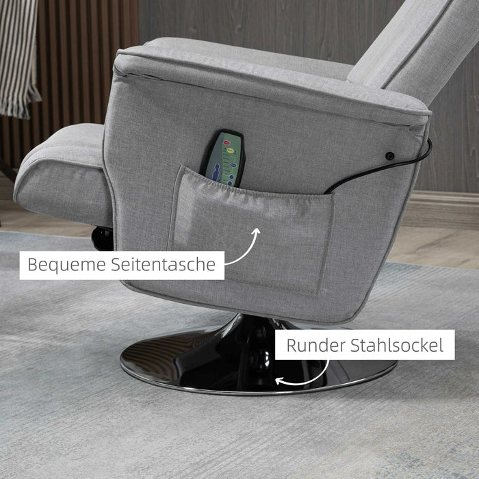 Chaise de massage avec ottoman, 8 têtes de vibration, fonction d'inclinaison, gris clair