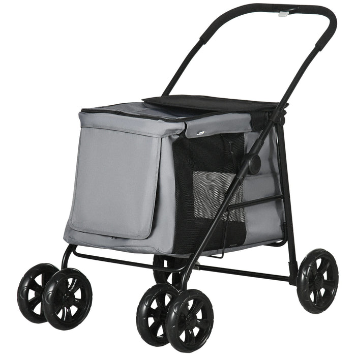 Chien buggy dog ​​voiture pliable avec une poche latérale gris, 102x62x105cm