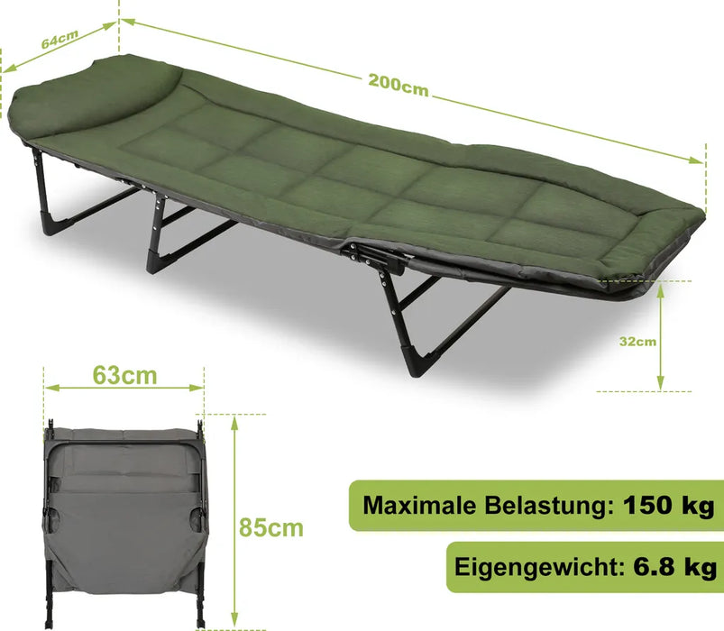 Loun de camping Lounger pliable avec sac de rangement 195x65x32 cm - jusqu'à 150 kg