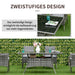 Gartentisch Glastisch Esstisch Gartenmöbel Tisch, Polyrattan+Sicherheitsglas, Grau+Schwarz, 150x85x74cm