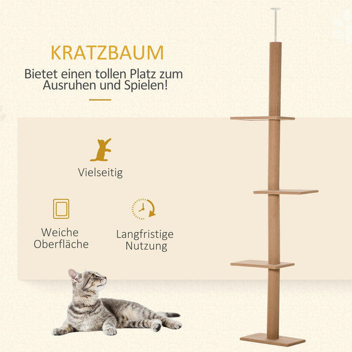 Grattant le plafond d'arbre élevé, 228-260 cm de hauteur réglable avec 3 niveaux, brun clair