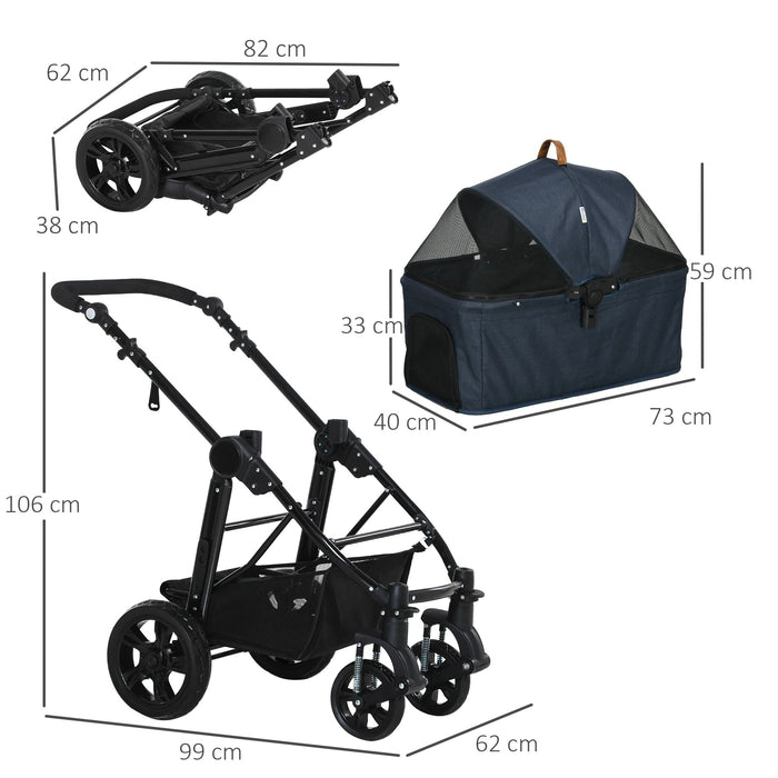 Voiture pliable buggy chien voiture bleu foncé, 99x62x106cm