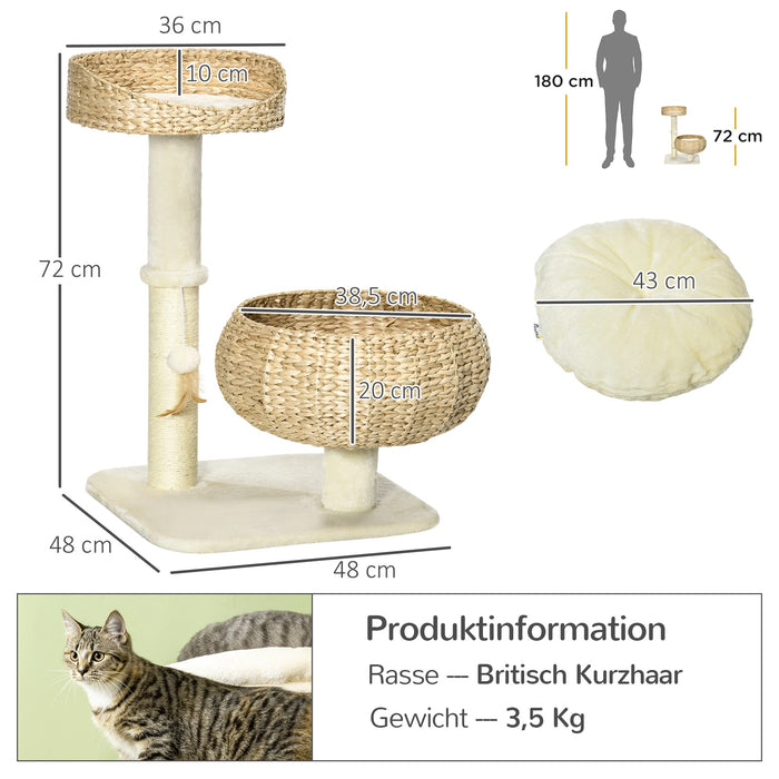 Stratching Post, deux lits de chat, oreillers lavables, deux troncs à gratter, jouer au ballon, 48x48x72cm