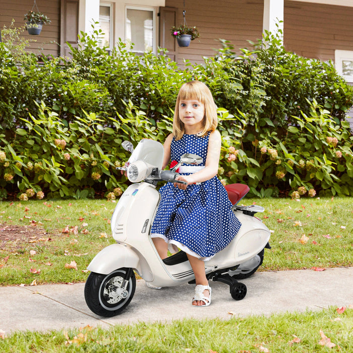 Vespa Children's Motorcycle, Motorcycle électrique avec éclairage de musique MP3, 3-6 ans, PP, blanc, 108x49x75cm