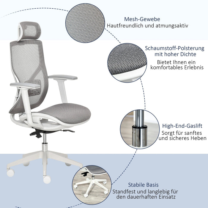 Bürostuhl Schreibtischstuhl Gaming-Stuhl mit Kopflehne und 3D-Armlehne höhenverstellbar ergonomisch Grau, 67x65x120-128cm