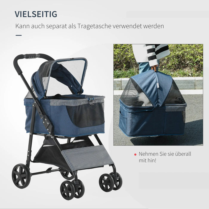 Chien buggy chien chien amovible sac de transport amovible 2 en 1 bleu foncé pliable, 77,5x51x99.5 cm