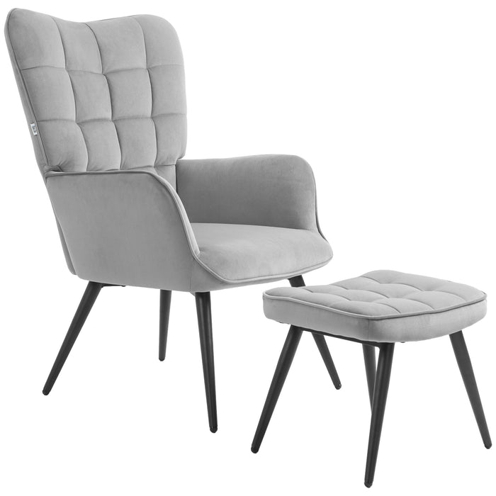 Détendez le fauteuil avec fauteuil ottoman avec tabouret de pied, set en 2 parties, gris