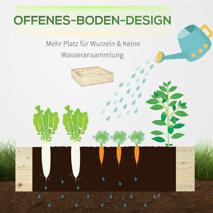 Hochbeet aus Holz Gartenbeet mit Vliesstoff Pflanzkübel Pflanzkasten Kräuterbeet für Balkon Garten Natur, 117x117x30cm