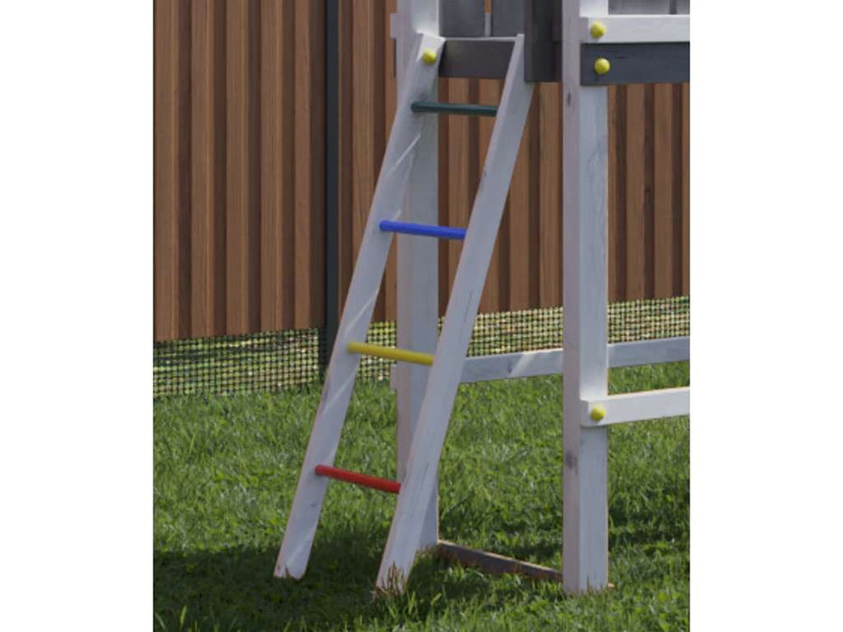 Spielturm 'BRIDGE' Grau/Weiss inkl. Rutsche Blau, 559x493x254cm (BxTxH)