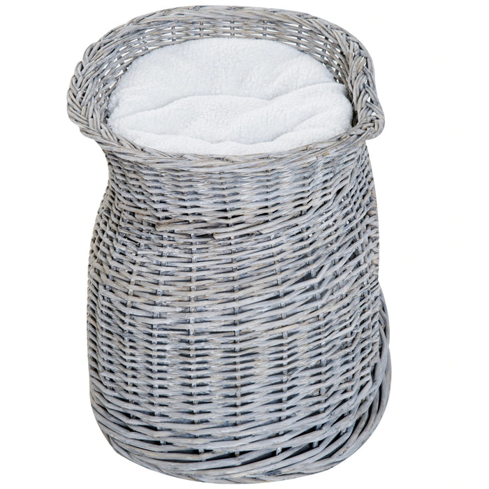 Panier de saule en rotin pour chats avec 2 oreillers doux, jacinthe d'eau 56x37x40cm