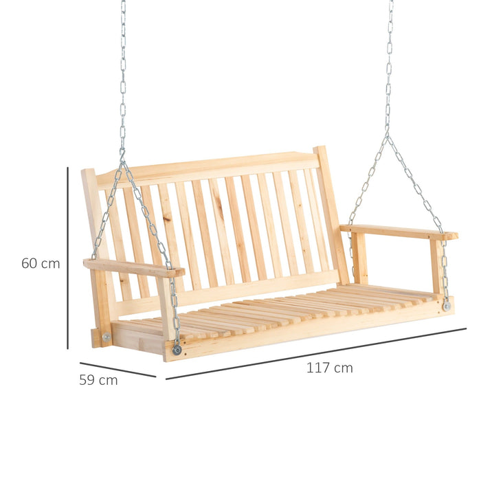 Gartenschaukel für 2 Personen Schaukelbank Hängebank Massivholz Patio Terrasse Hinterhof Natur, 117x69x60cm