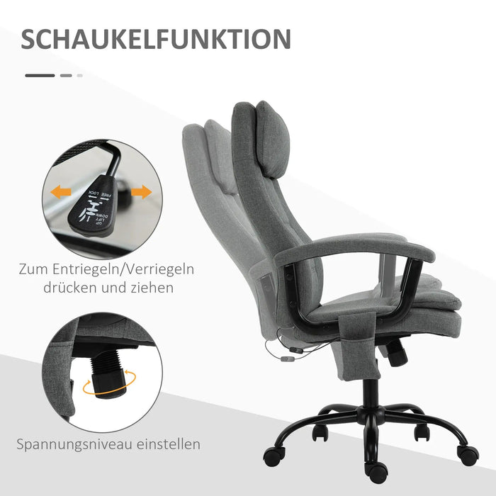 Bürostuhl Massagefunktion höhenverstellbar ergonomisch Grau, 63x70x112-121cm