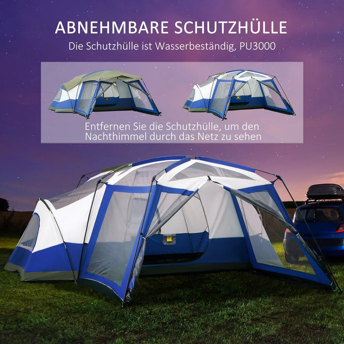 Camping Zelt 6-8 Personen Familienzelt mit Vorraum Glasfaser Blau, 518x487x237cm