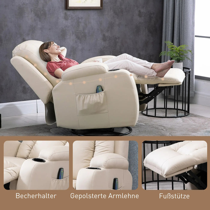 Chaise de massage, fauteuil de relaxation, fonction d'évasion, 8 points de vibration, y compris la télécommande, la crème