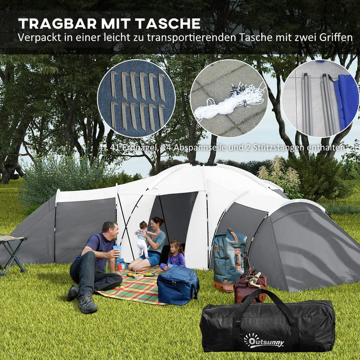 Campingzelt für 6-9 Personen 4 Räume mit Vorzelt wasserdicht Grau, 615x615x225cm