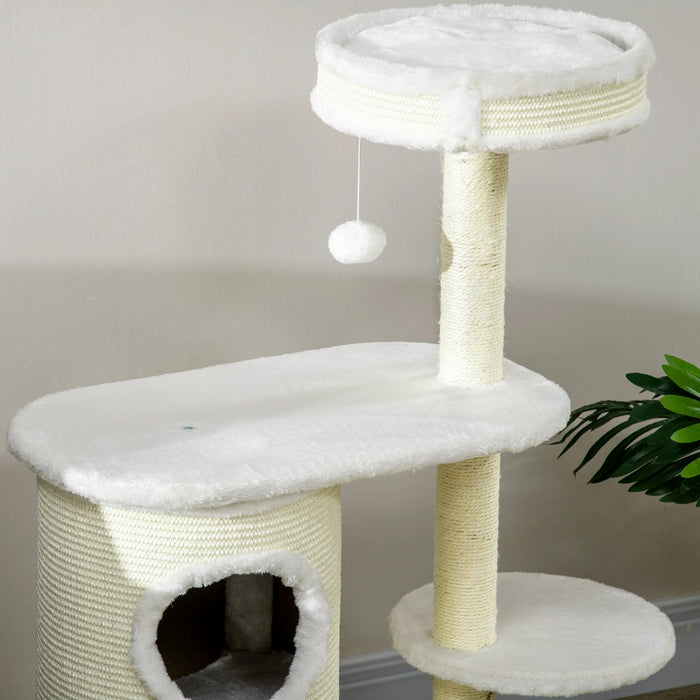 Scratching Tree avec poubelle, 1 lit de chat et jouets pour chat, blanc crème, 59x35x100cm