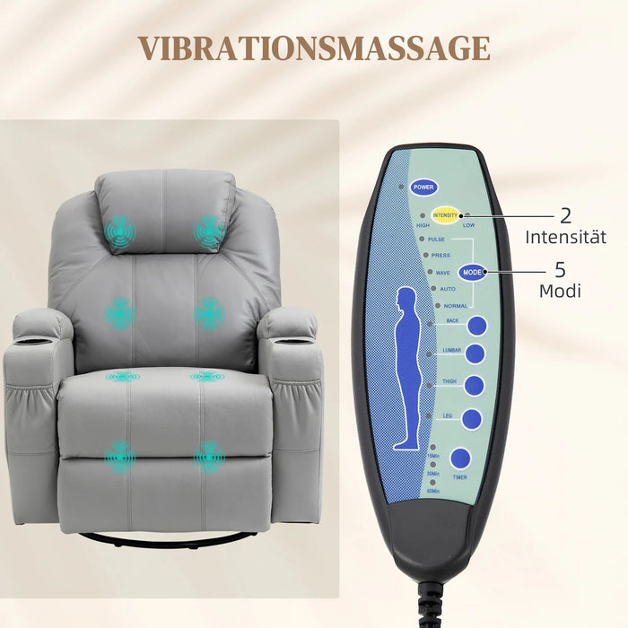 Massage chair with footrest, 8 vibration points, 5 modes, including remote control, light gray