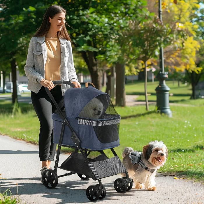 Chien buggy chien chien amovible sac de transport amovible 2 en 1 bleu foncé pliable, 77,5x51x99.5 cm