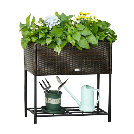 Poly Rattan Hochbeet Blumenkasten mit Füssen Blumentopf mit Ablage Braun, 70x30x70cm