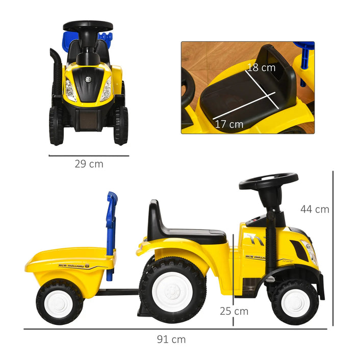 Tracteur de diapositives avec remorque et corne de 1 an, 91x29x44cm